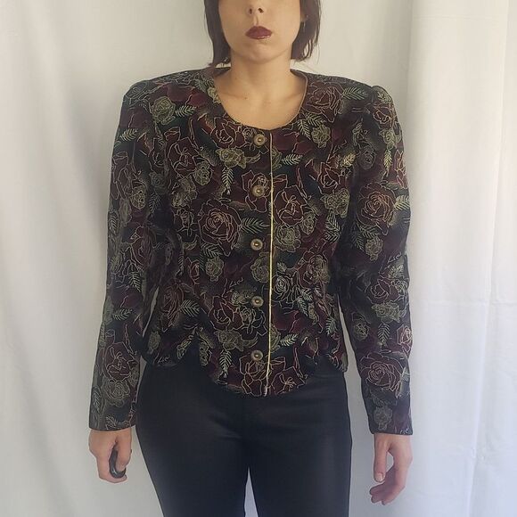 90s Metallic Rose Print‎ Jacket - Picture 1 of 4